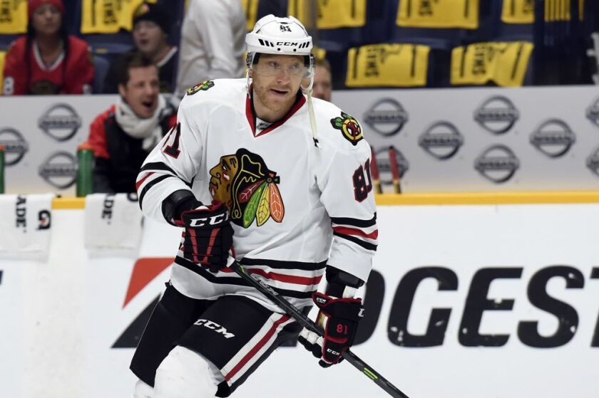 Marian Hossa will sit out the 2017-18 season, and likely beyond, with a skin disorder. (AP Photo)