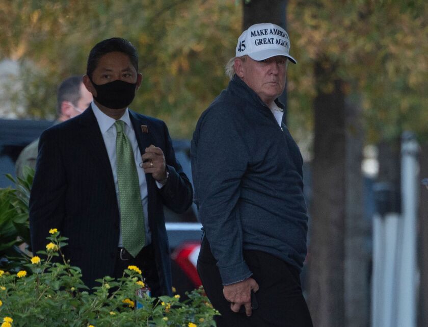 President Donald Trump returns to the White House from playing golf in Washington, DC on November 7, 2020, after Joe Biden was declared the winner of the 2020 presidential election.