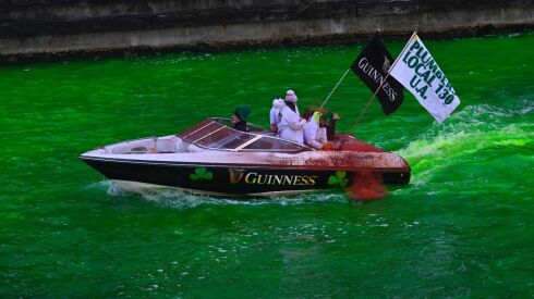 The Chicago River is dyed green Saturday.