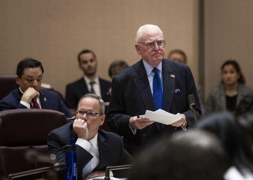 Ald. Ed Burke (14th) spars with Mayor Lori Lightfoot during her first Chicago City Council meeting at City Hall, Wednesday, May 29, 2019.