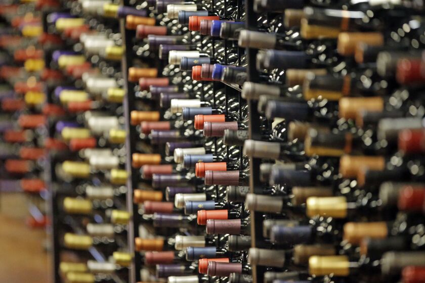Bottles of wine are displayed during a tour of a state liquor store, in Salt Lake City.