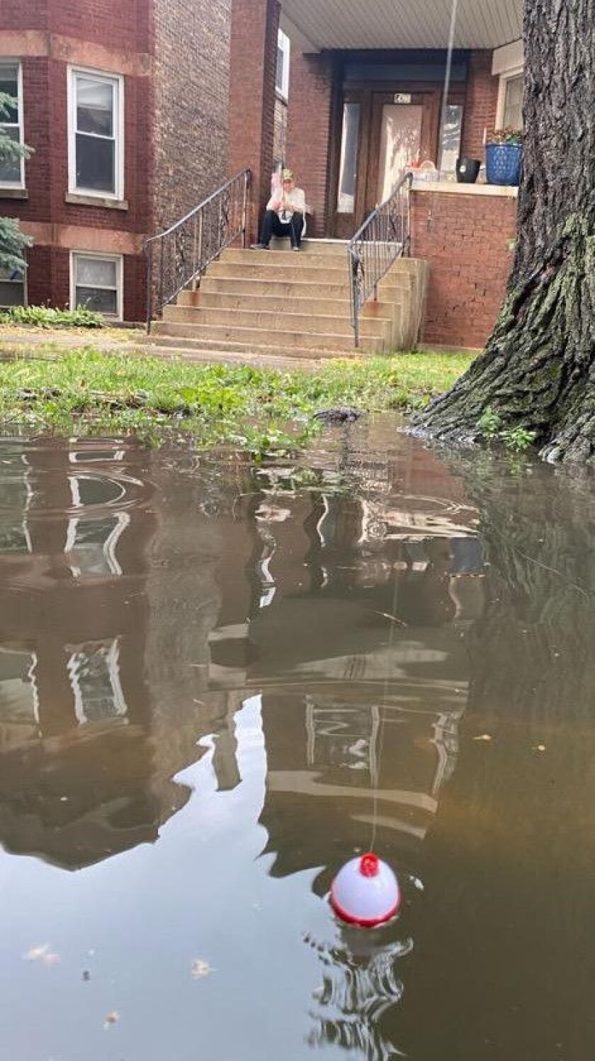 Anna Simpson bobber fishing for catfish during the flash flood in Cicero. Provided by Mark Simpson
