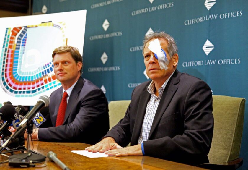 A lawsuit was filed against Major League Baseball and the Chicago Cubs on behalf of John Jay Loos, 60, who permanently lost the sight in his left eye when a foul ball hit him Aug. 29 at Wrigley Field. Loos spoke to reporters Monday morning with his atto