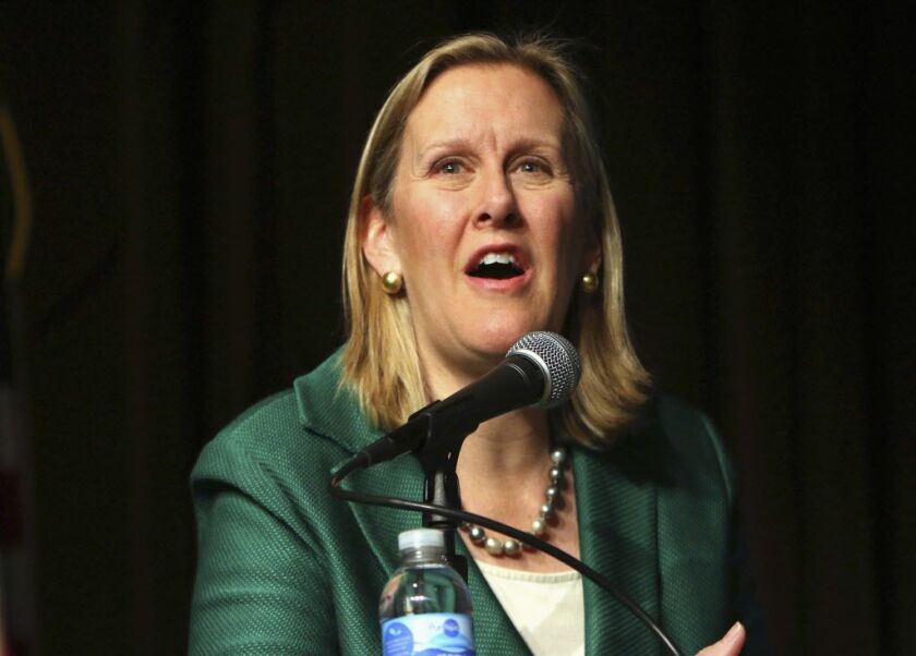 Nancy Rotering, the mayor of Highland Park, Illinois, and a Democrat candidate for Illinois’ 10th Congressional District, speaks during a debate against her challenger, former U.S. Rep. Brad Schneider, in Lincolnshire last month. | Steve Lundy/Daily Heral