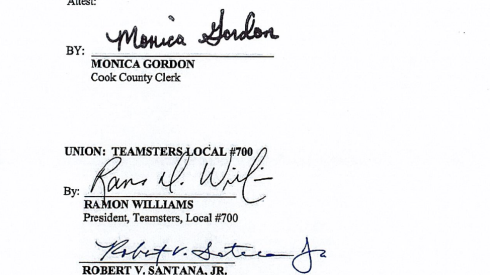 A signed contract between Cook County government and Teamsters Local 700.
