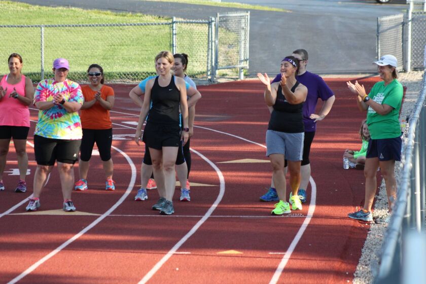 Marie Jarrell (right) beginning the training of a group for of Leukemia & Lymphoma Society’s Team In Training.<br>Credit: For the Sun-Times