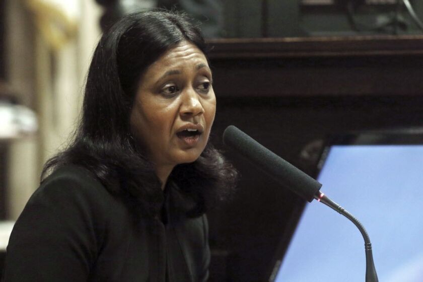 Cook County Medical Examiner Dr. Ponni Arunkumar testifies during the trial for the shooting death of Laquan McDonald by Chicago police Officer Jason Van Dyke at the Leighton Criminal Courthouse Wednesday, Sept. 19, 2018, in Chicago. | John J. Kim/Chicago
