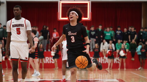 Benet's Jayden Wright (3) feels good about the Redwings victory over Marist.