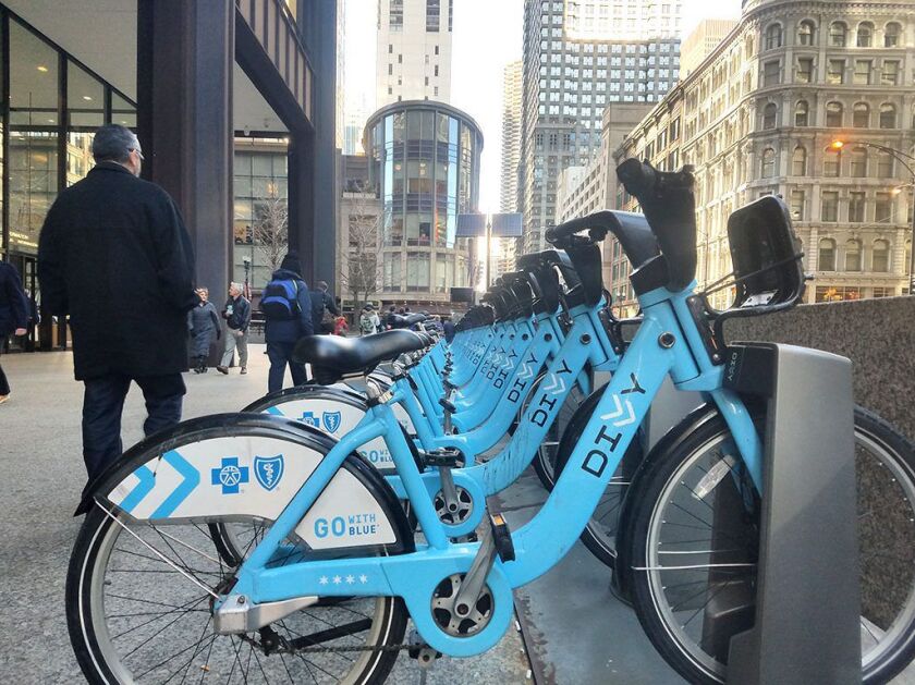 The first Divvy bike station was at Daley Center Plaza. | Alisa Hauser / Sun-Times
