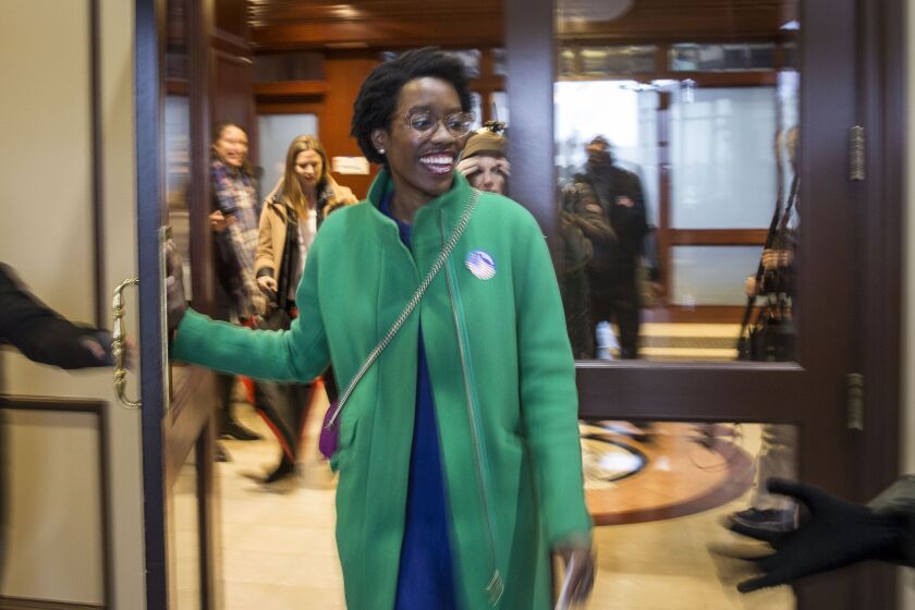Congressional candidate Lauren Underwood after casting her ballot at White Eagle Club House in Naperville Tuesday, November 6, 2018. | Rich Hein/Sun-Times