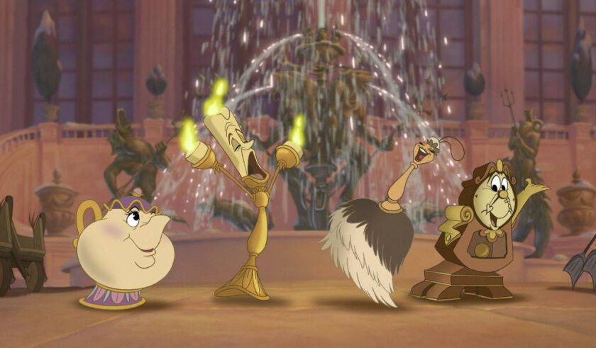 David Ogden Stiers voiced the character of Cogsworth the clock (far right) in Disney’s “Beauty and the Beast.” | AP Photo/Walt Disney