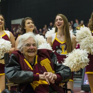 Sister Jean Dolores-Schmidt, the Loyola Ramblers Chaplain at the Gentile Arena. | Tyler LaRiviere/Sun-Times