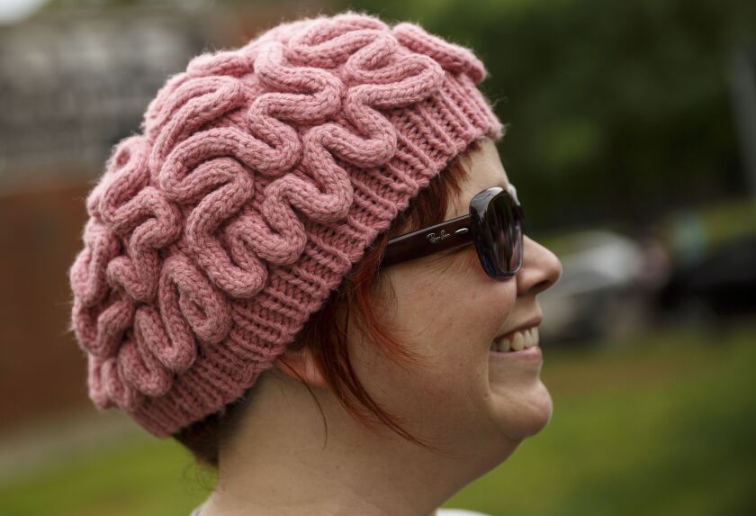 Anne Herdman Royal wears a brain hat during the March for Science on Saturday in Chattanooga, Tenn. | Doug Strickland/Chattanooga Times Free Press, distributed by the Associated Press