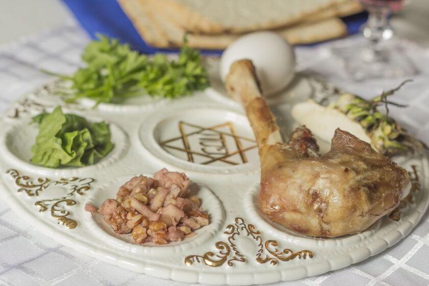 If you’re having trouble tracking down items for a traditional seder plate — shank bone, egg, bitter herbs, vegetable, a sweet paste called haroset and hazeret (another form of the bitter herbs) — one expert suggest reimagining the foods. For example, instead of tracking down a shankbone, maybe try a roasted carrot.