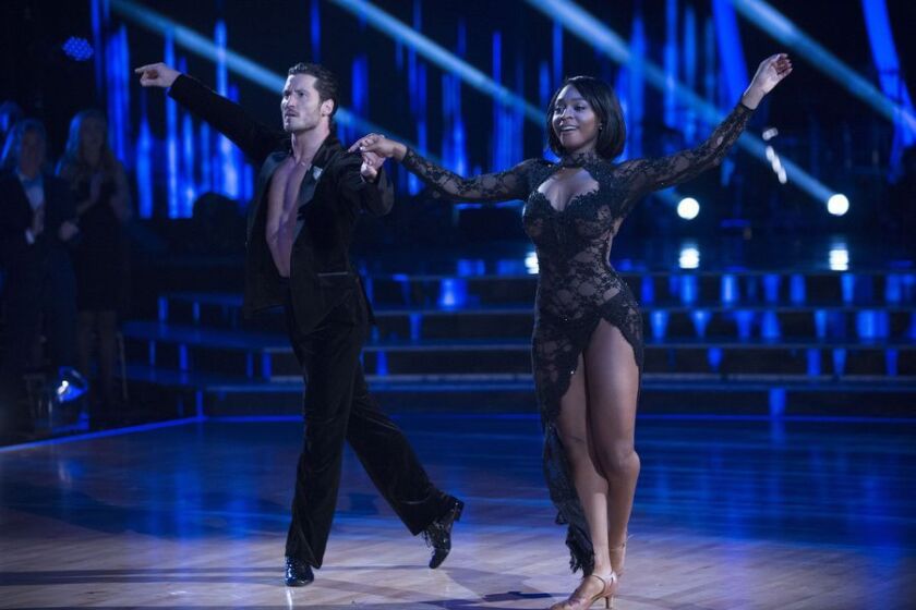 Normani Kordei and Val Chmerkovskiy perform their last competitive dance during Tuesday night’s finals of “Dancing with the Stars.” | ABC