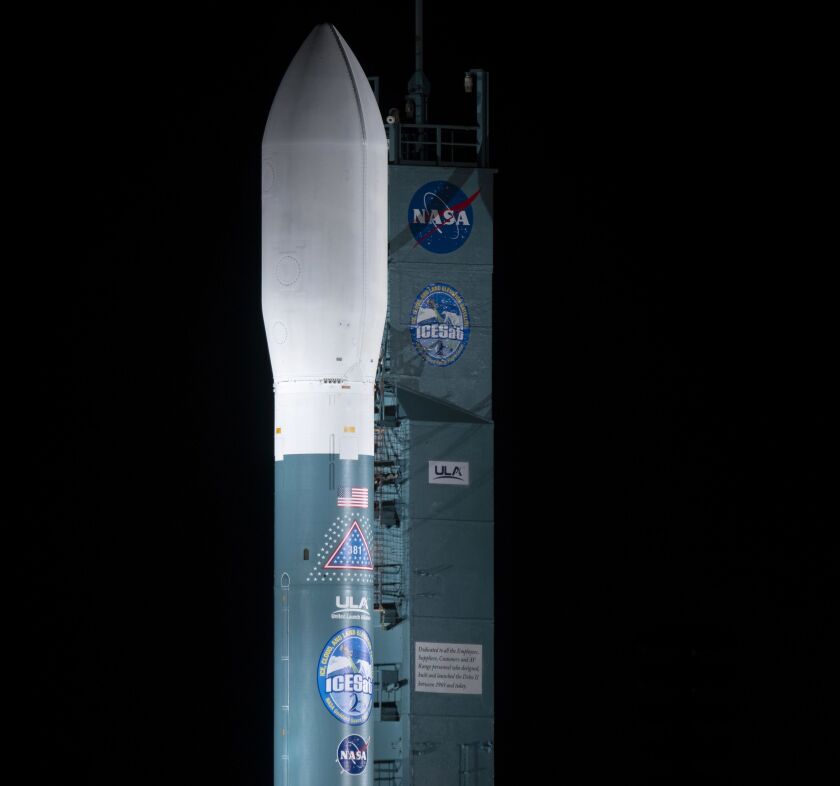 The United Launch Alliance (ULA) Delta II rocket with the NASA Ice, Cloud and land Elevation Satellite-2 (ICESat-2) onboard is seen shortly after the mobile service tower at SLC-2 was rolled back, Saturday, Sept. 15, 2018, at Vandenberg Air Force Base, Ca