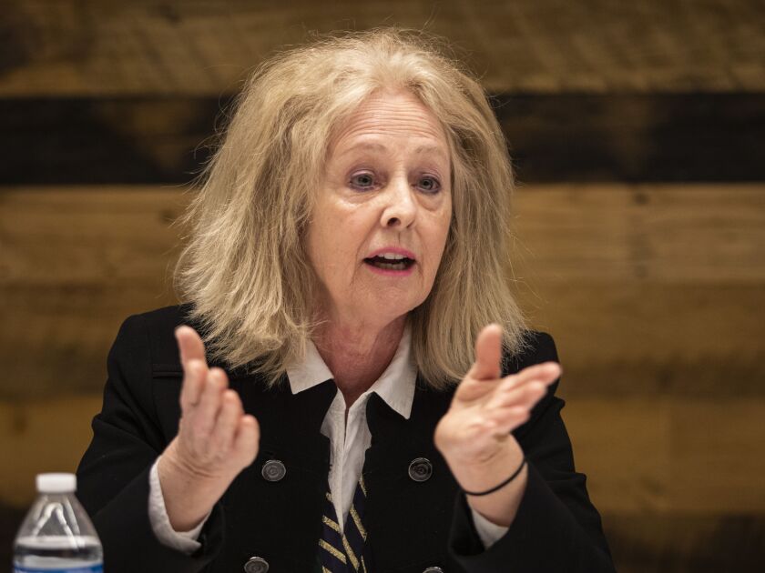 Margaret Stanton McBride addresses the Editorial Board. File Photo.
