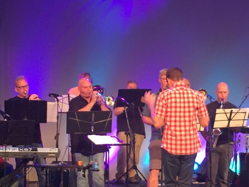 Dan Spees, second from left, plays with the Tessiturians band before his operation.