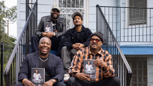 Mentees GLC (top left), Don C. (top right), and Really Doe (bottom left) sit outside the home of the late Dr. Donda West’s after her street naming ceremony in South Shore on the South Side, Tuesday, Sept. 22, 2026.