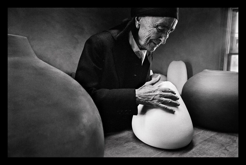 This 1975 photo provided by the Dan Budnik Estate shows a portrait of artist Georgia O’Keefe taken by photographer Dan Budnik while on assignment for People magazine at her Ghost Ranch in Abiquiu, New Mexico.