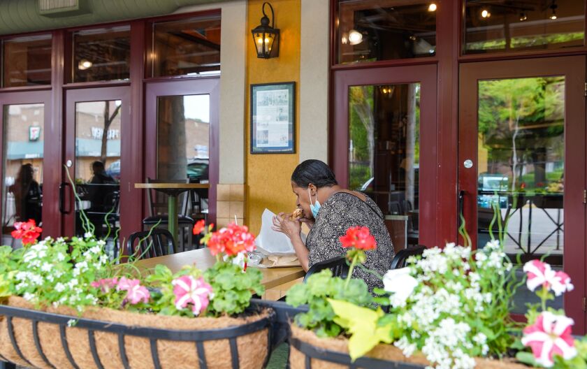 Patrons enjoy lunch on Pompei’s patio on June 3.