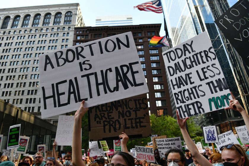 Abortion rights protesters in downtown Chicago on Friday, June 24, 2022.