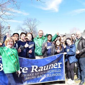 Republican comptroller nominee Darlene Senger, front left, with Gov. Bruce Rauner, center. From Facebook.
