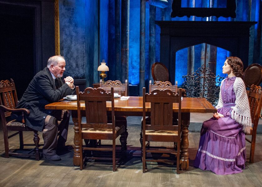 Mary (Rochelle Therrien) has a proposal for Rutherford (Francis Guinan) in TimeLine Theatre’s “Rutherford and Son.”