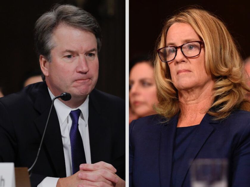 Brett Kavanaugh (left) and Christine Blasey Ford, testifying before the Senate Judiciary Committee. | AP
