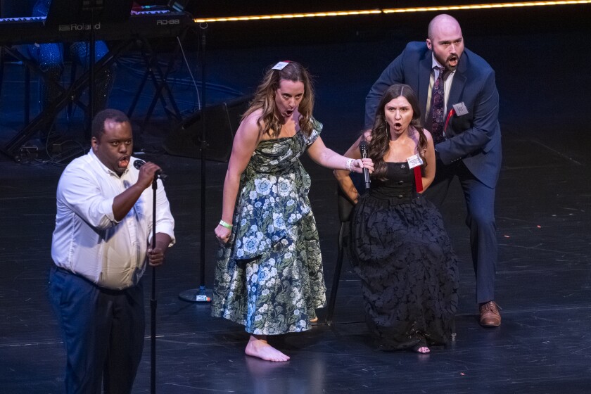 The cast of “Urinetown” perform a song during the Non-Equity Jeff Awards