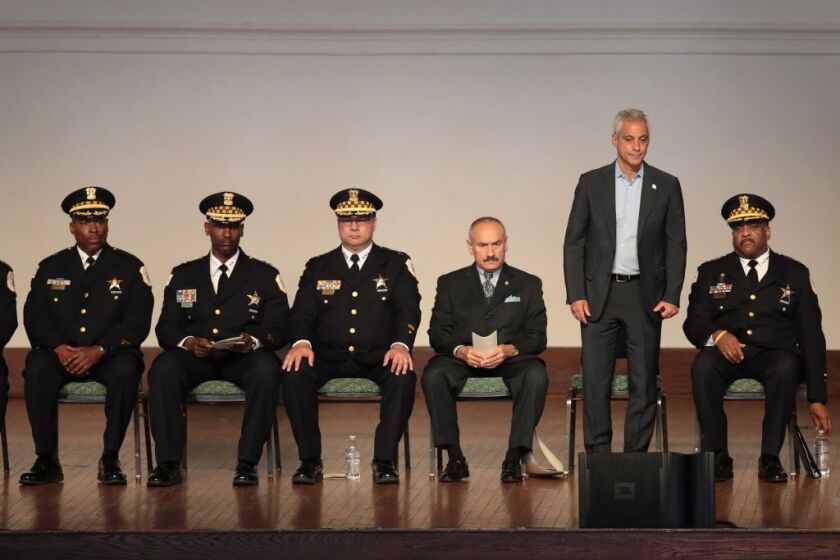 Mayor Rahm Emanuel at a police academy graduation ceremony last year at Navy Pier. | Getty Images