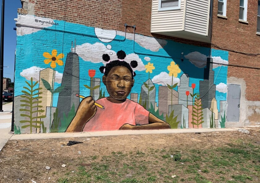 Myron Laban painted this mural in the 700 block of South California Avenue.