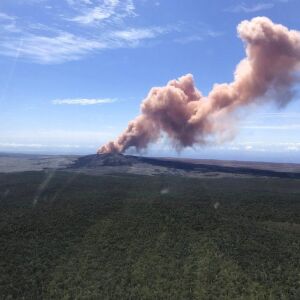 Ash plume rises above the Puu Oo vent, on Hawaii’s Kilaueaa Volcano. | U.S. Geological Survey via AP