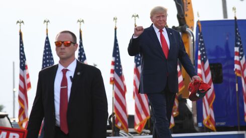 Donald Trump arrives at the Adams County (Ill.) Fairgrounds Saturday for his Save America Rally on Saturday, June 25, 2022.