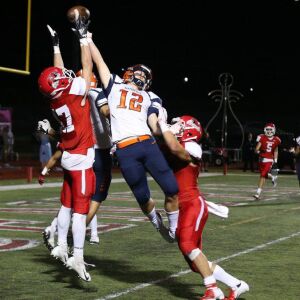 Naperville North’s Matt Maschmeier (12) goes up for a pass. Allen Cunningham/For the Sun-Times.