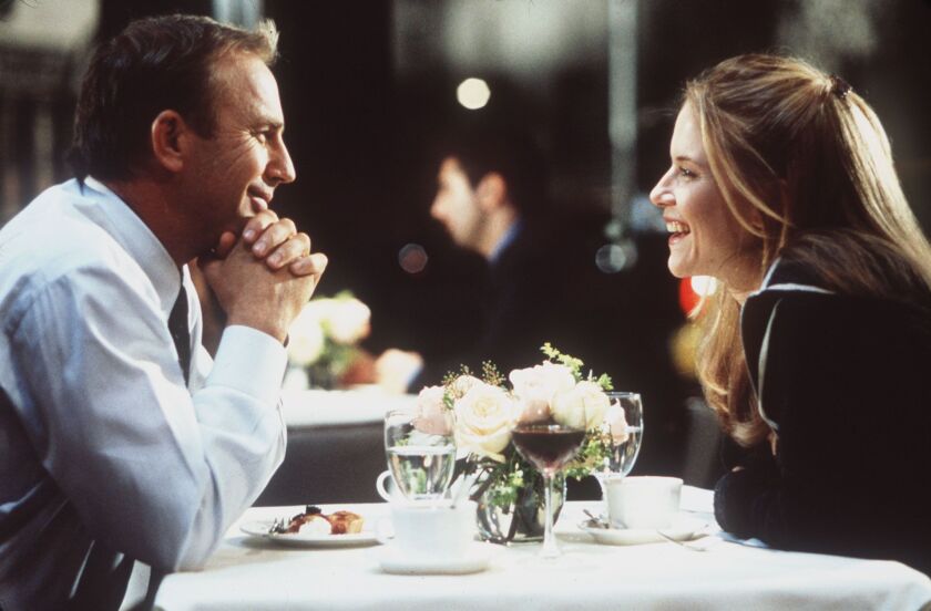 Kevin Costner and Kelly Preston are shown in a scene from the 1999 film “For Love of the Game.”