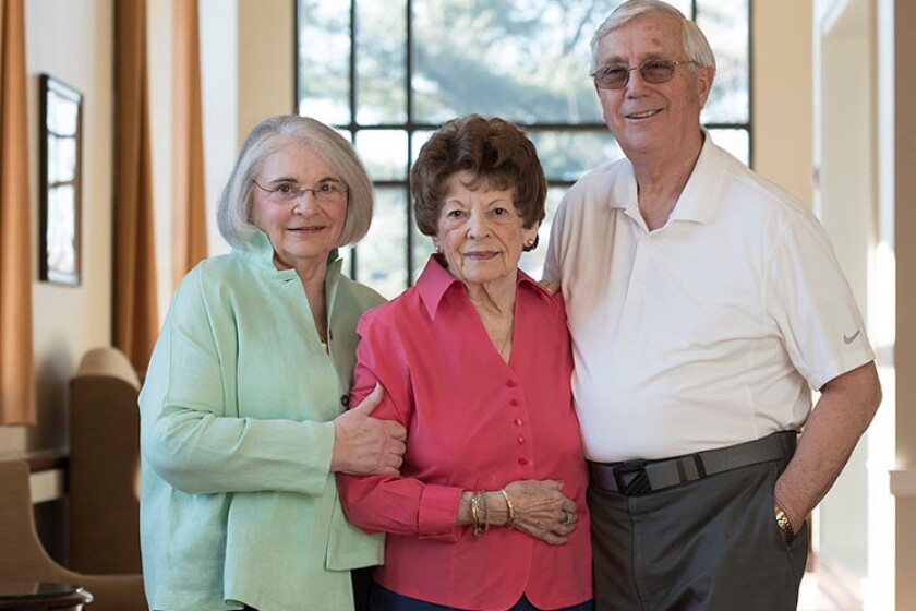 Lois and Richard Jones visit Lois’ mother, Madge Wertzberger, (center} at Granite Farms Estates in Media, Pa. Lois, 73, and Richard, 76, moved to the retirement community to be near Madge, 95, who has lived at Granite Farms Estates for 13 years and curren