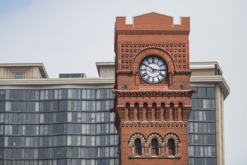 Dearborn Station clock tower in Printers Row in Chicago.