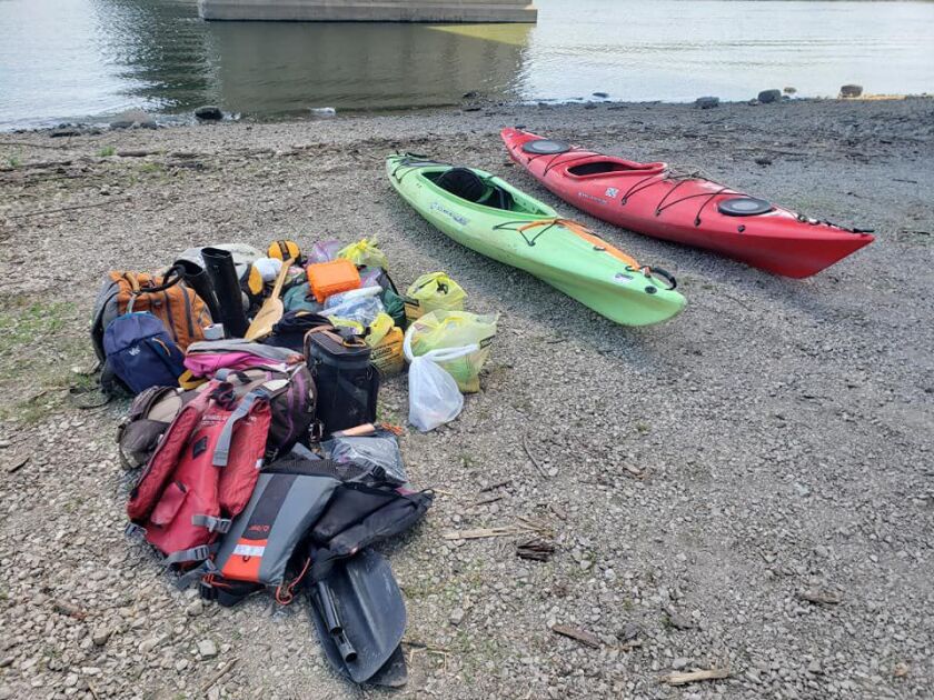 The gear stuffed into kayaks during the trip Valerie Meloun and Kim Lockard made the length of the Kankakee River. Photo provided by Valerie Meloun