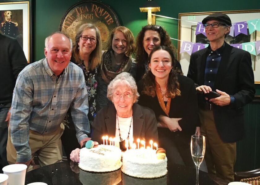 Allison Katzman with her family at her 95th birthday party.