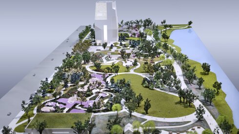 The athletic/conference center proposed for the Obama Presidential Center is the rectangle building on the bottom left in this rendering.