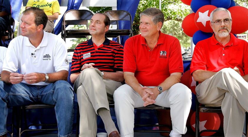 Republicans Bill Brady, from left to right, Ron Gidwitz, Jim Oberweis, and Steve Rauschenberger at the Illinois State Fair in 2005.