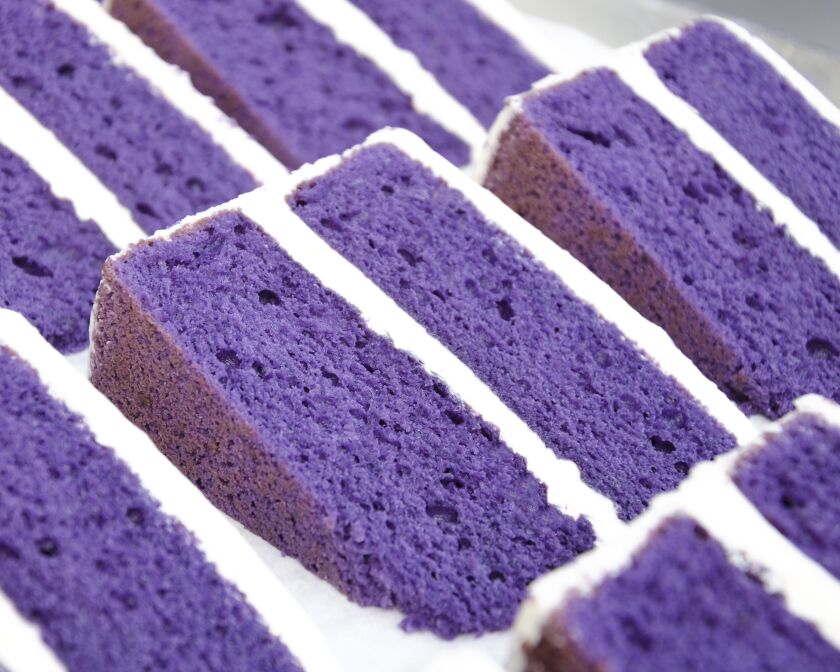 This undated photo provided by Rose Ave Bakery shows the Washington, D.C. bakery’s ube cake.