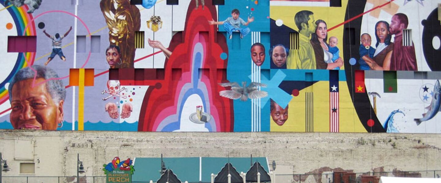 The mural that Jeff Zimmerman was hired to paint at AutoZone Park minor league baseball stadium in Memphis, Tennessee.