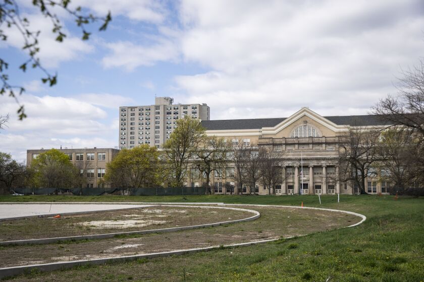 Construction has started on a new track and field facility near South Stony Island Avenue and East 63rd Street near Jackson Park to make way for the Obama Presidential Center on the South Side, Wednesday morning, April 14, 2021.