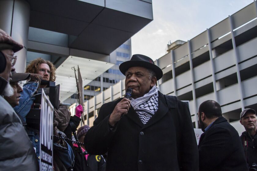 Frank Chapman, an organizer for the Chicago Alliance Against Racist and Political Repression, spoke at Wednesday’s protest. | Maria Cardona/Sun-Times