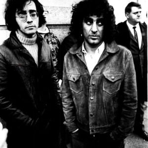 Abe Peck, left, and Abbie Hoffman on Michigan avenue. | Sun-Times files