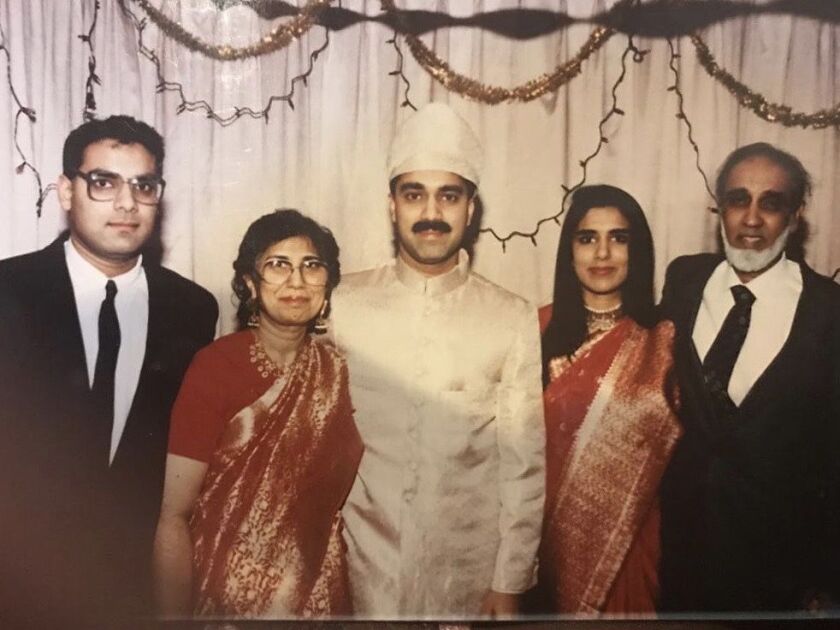 Dr. Najma Khan’s family at her eldest son Hasan’s wedding. From left to right: Son Sayeed Khan, Dr. Najma Khan, Son Hasan Khan, Daughter Humera Khan and husband Mir Noman Khan.