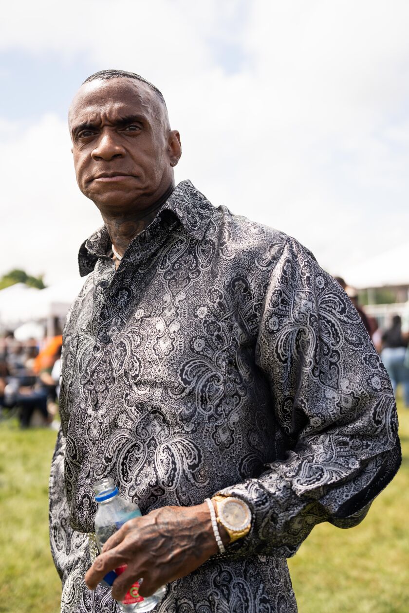 Joe Sincere from L.A. poses during the Chosen Few Picnic at Jackson Park in the Woodlawn neighborhood, Saturday, July 8, 2023. | Pat Nabong/Sun-Times