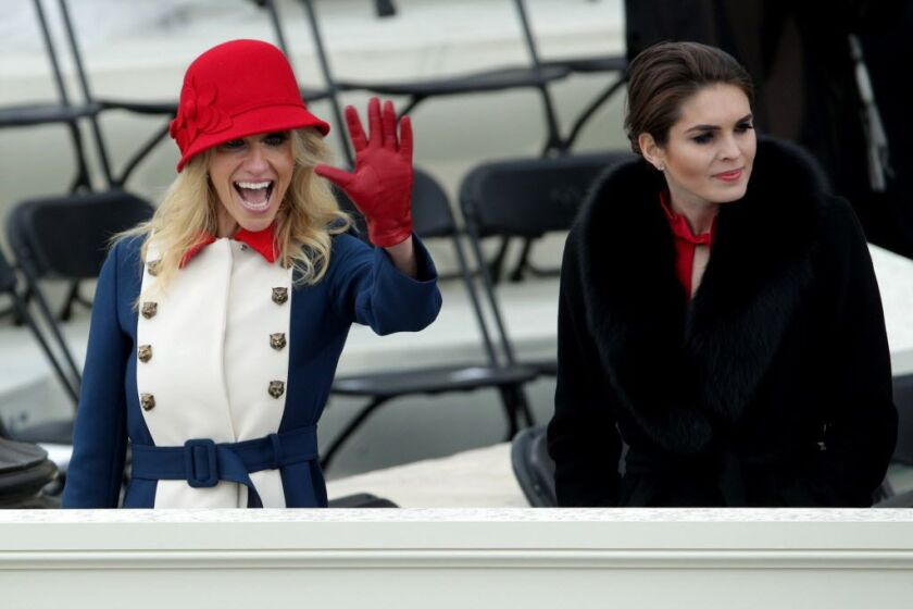 Trump advisers Kellyanne Conway (L) and Hope Hicks on the West Front of the U.S. Capitol on January 20, 2017 in Washington, D.C. (Photo by Alex Wong/Getty Images)